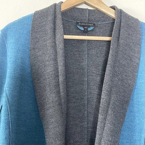 EILEEN FISHER  TURQUOISE GRAY FELTED MERINO WOOL  BLAZER SIZE S - Picture 9 of 11